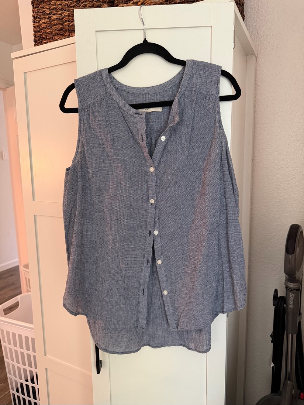 LOFT Sleeveless Button-Front Top in Chambray Blue